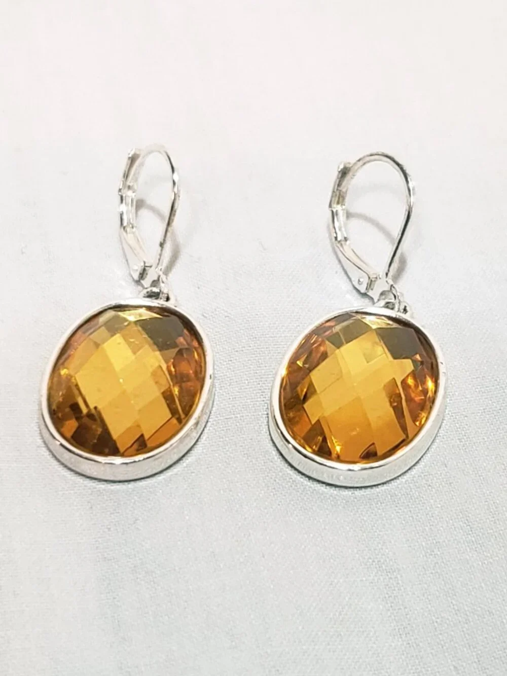 Facetted Faux Citrine Orange Dangle Oval Earrings 3/4